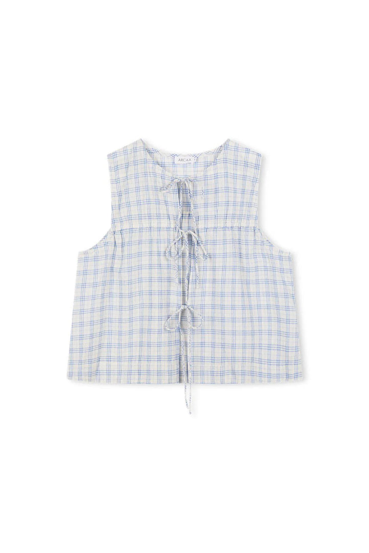 Camille Tie Top - Powder Blue Check