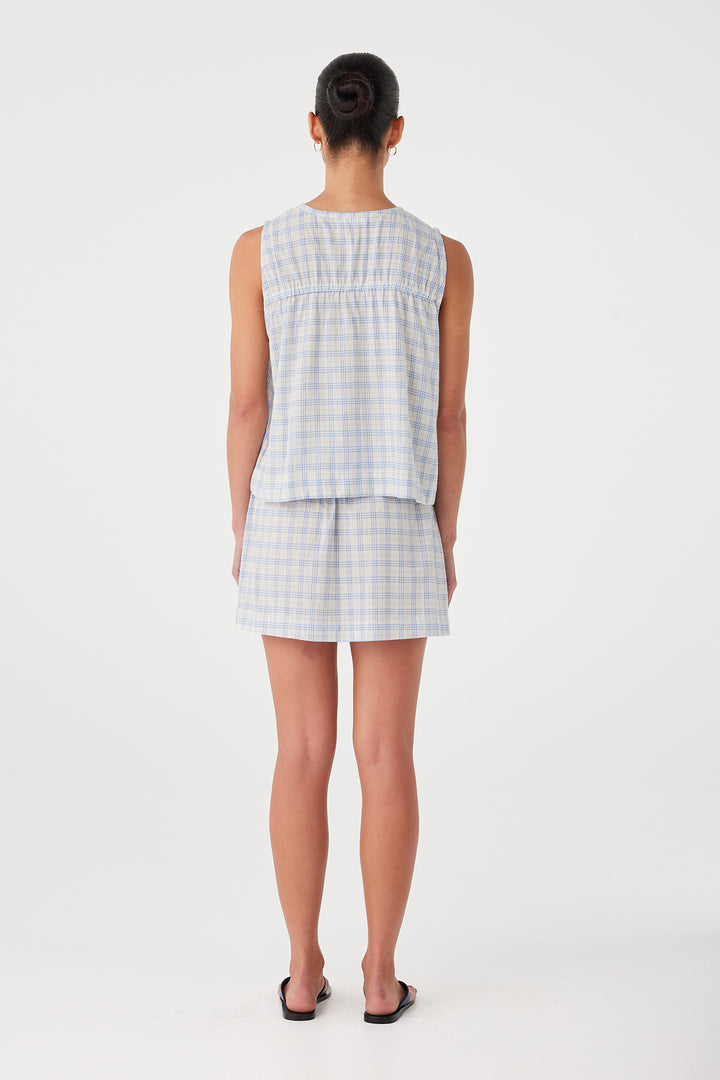 Camille Tie Top - Powder Blue Check