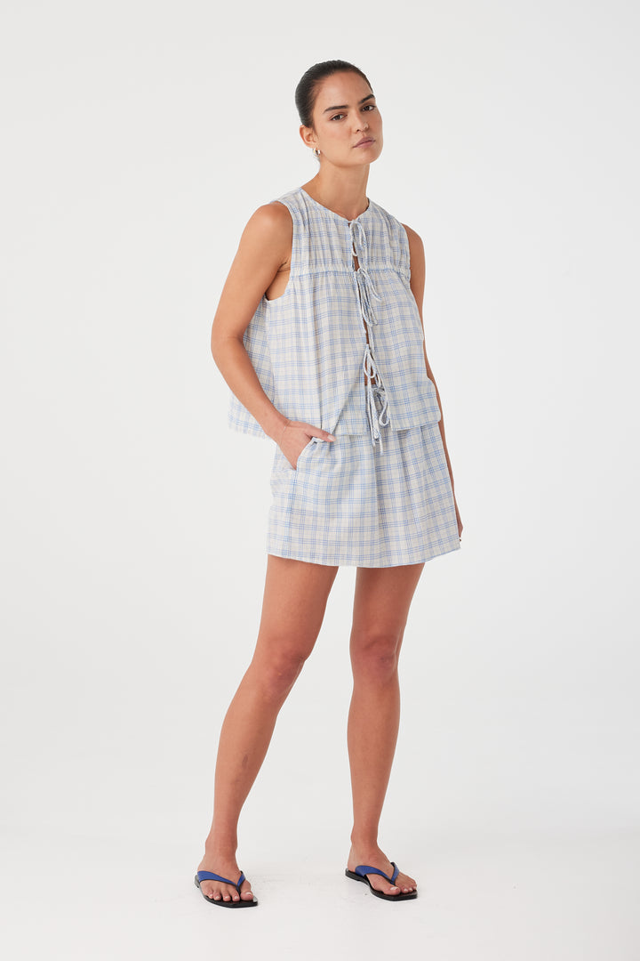 Camille Skirt - Powder Blue Check