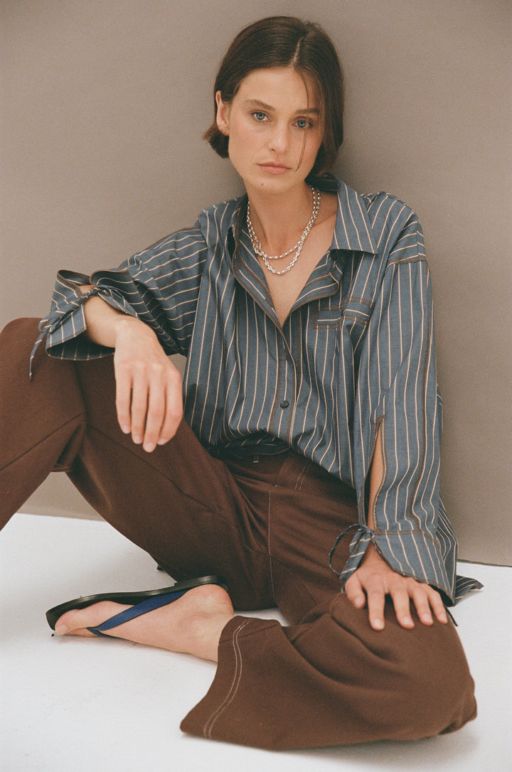 Blair Shirt - Muted Blue Stripe
