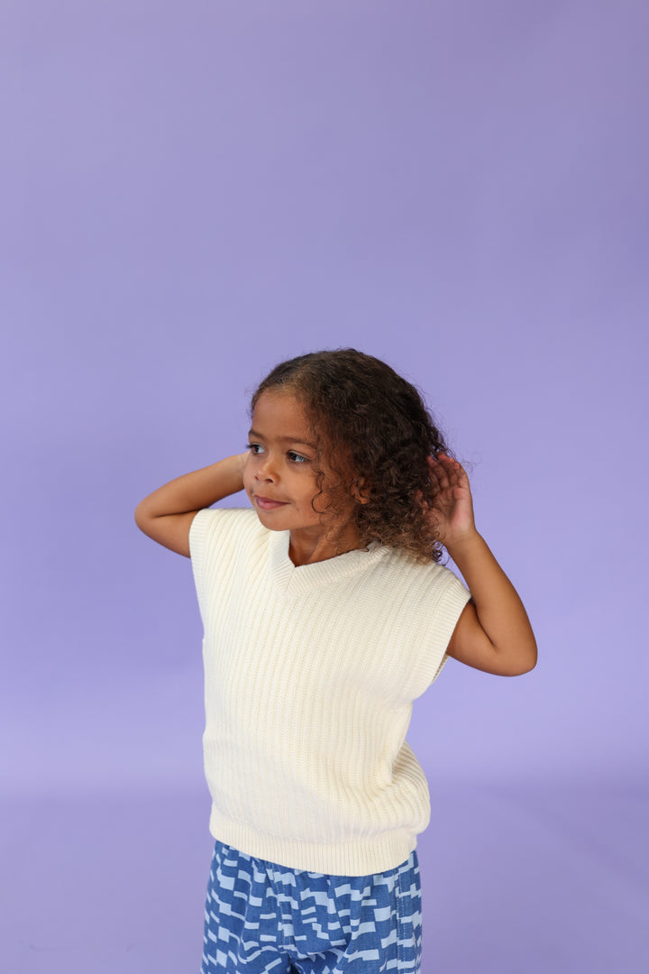 Chunky Rib V-Neck Vest - Milk