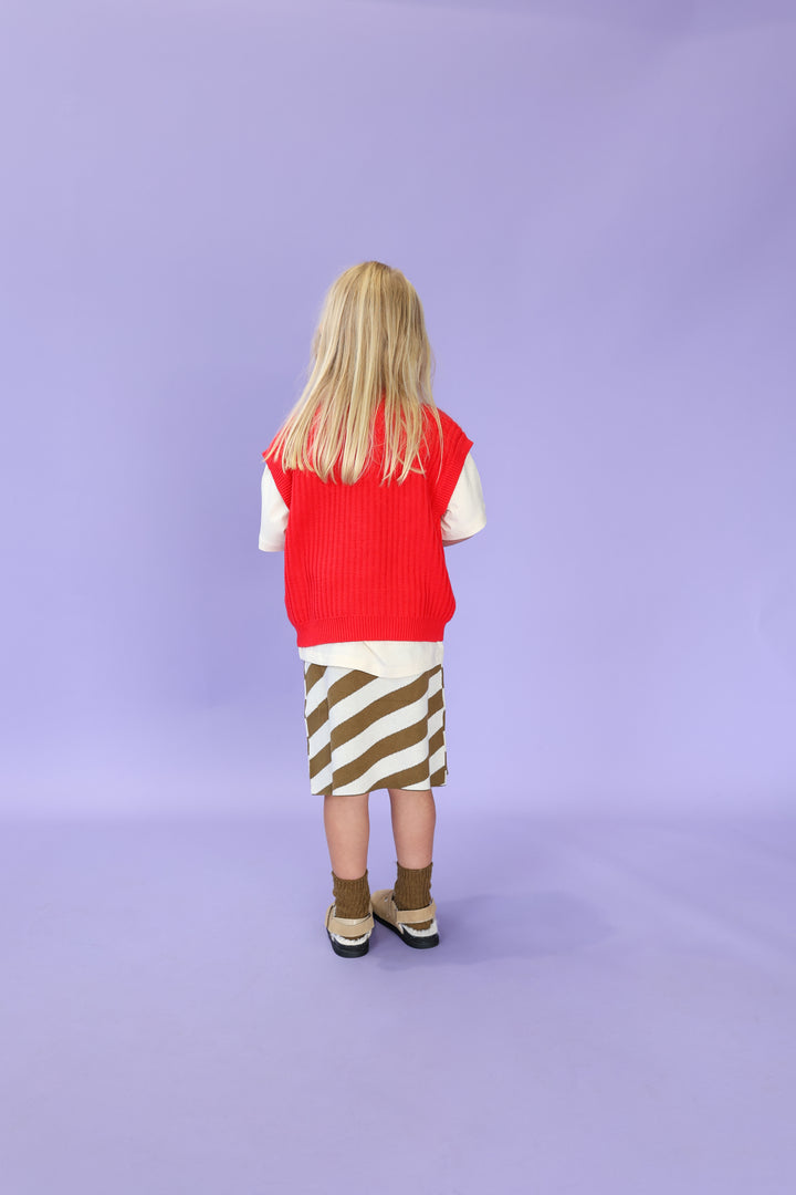 Chunky Rib V-Neck Vest - Flame