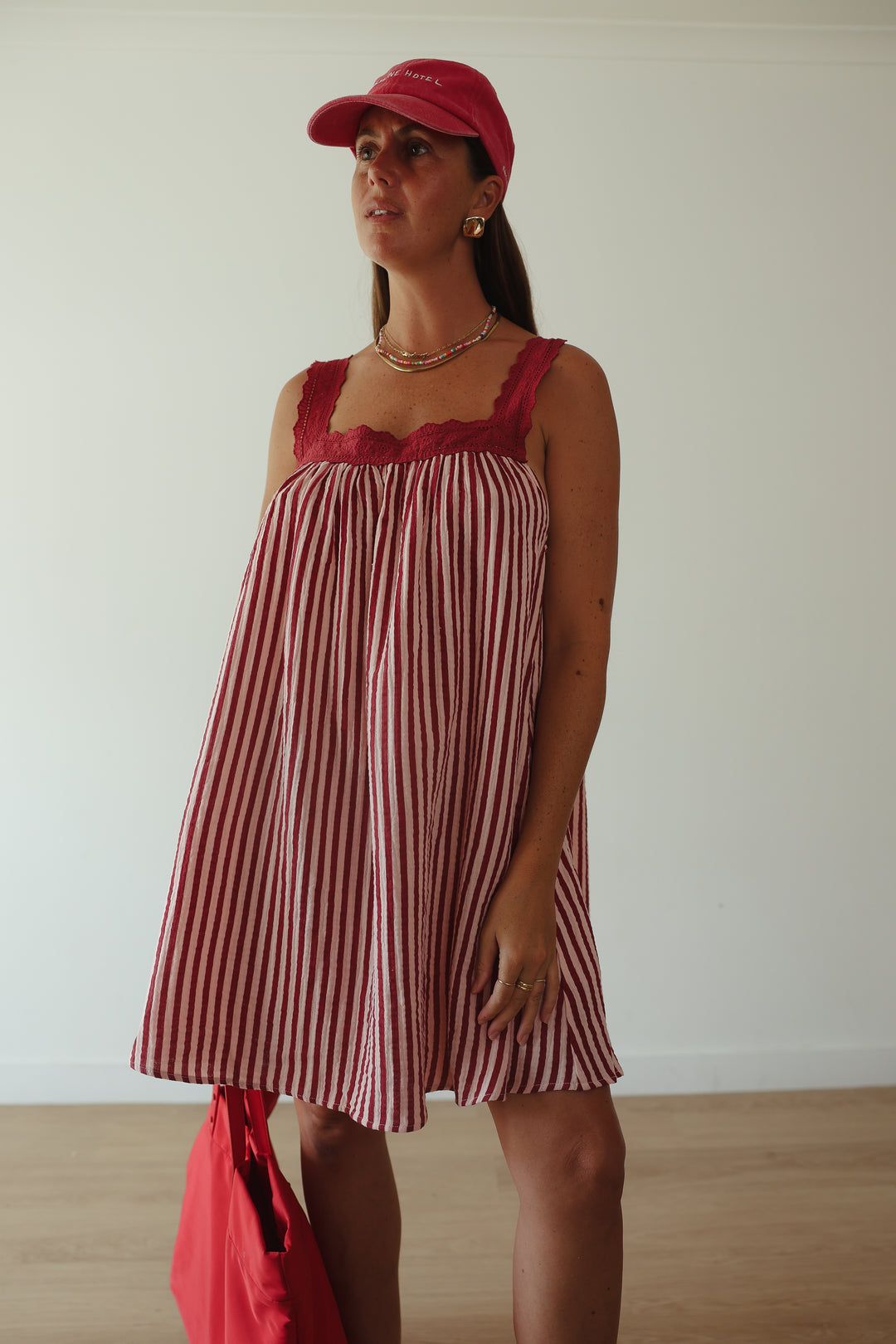 Juno Slip Mini Dress - Wine & Pink Stripe