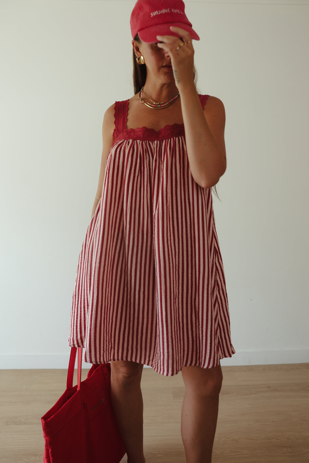 Juno Slip Mini Dress - Wine & Pink Stripe