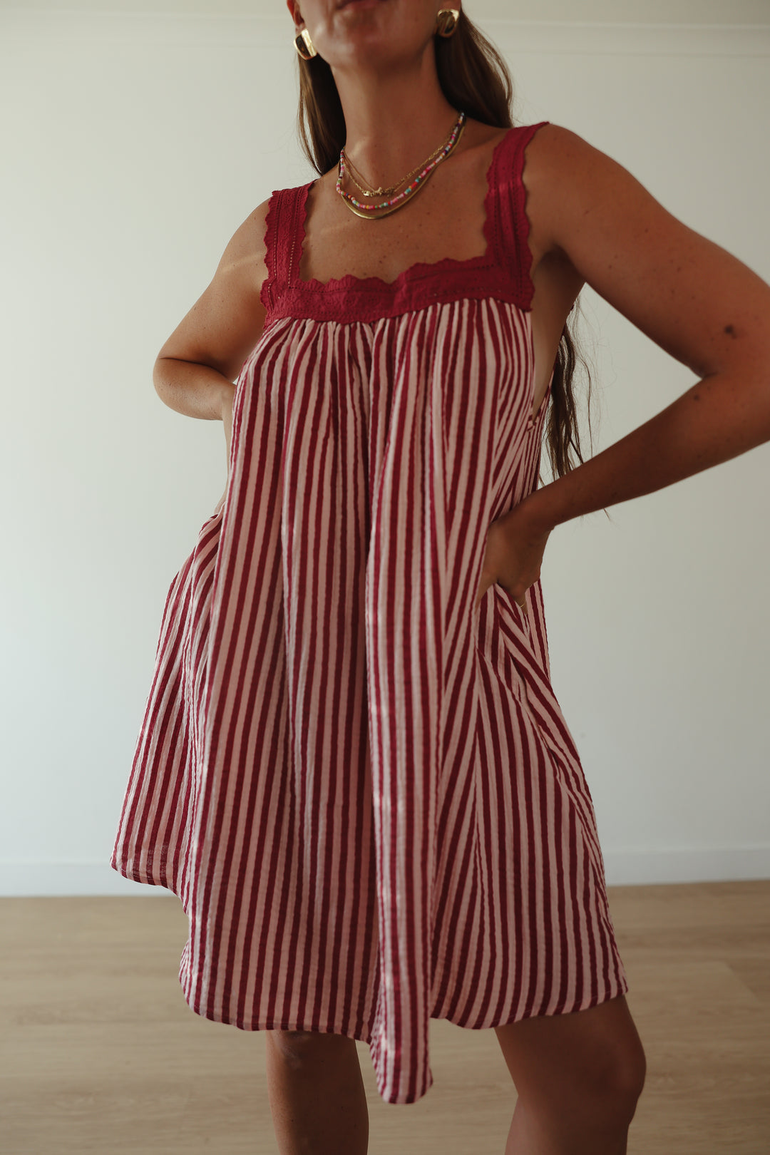 Juno Slip Mini Dress - Wine & Pink Stripe