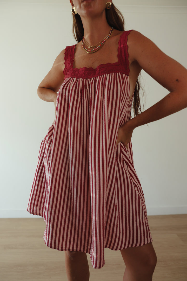Juno Slip Mini Dress - Wine & Pink Stripe