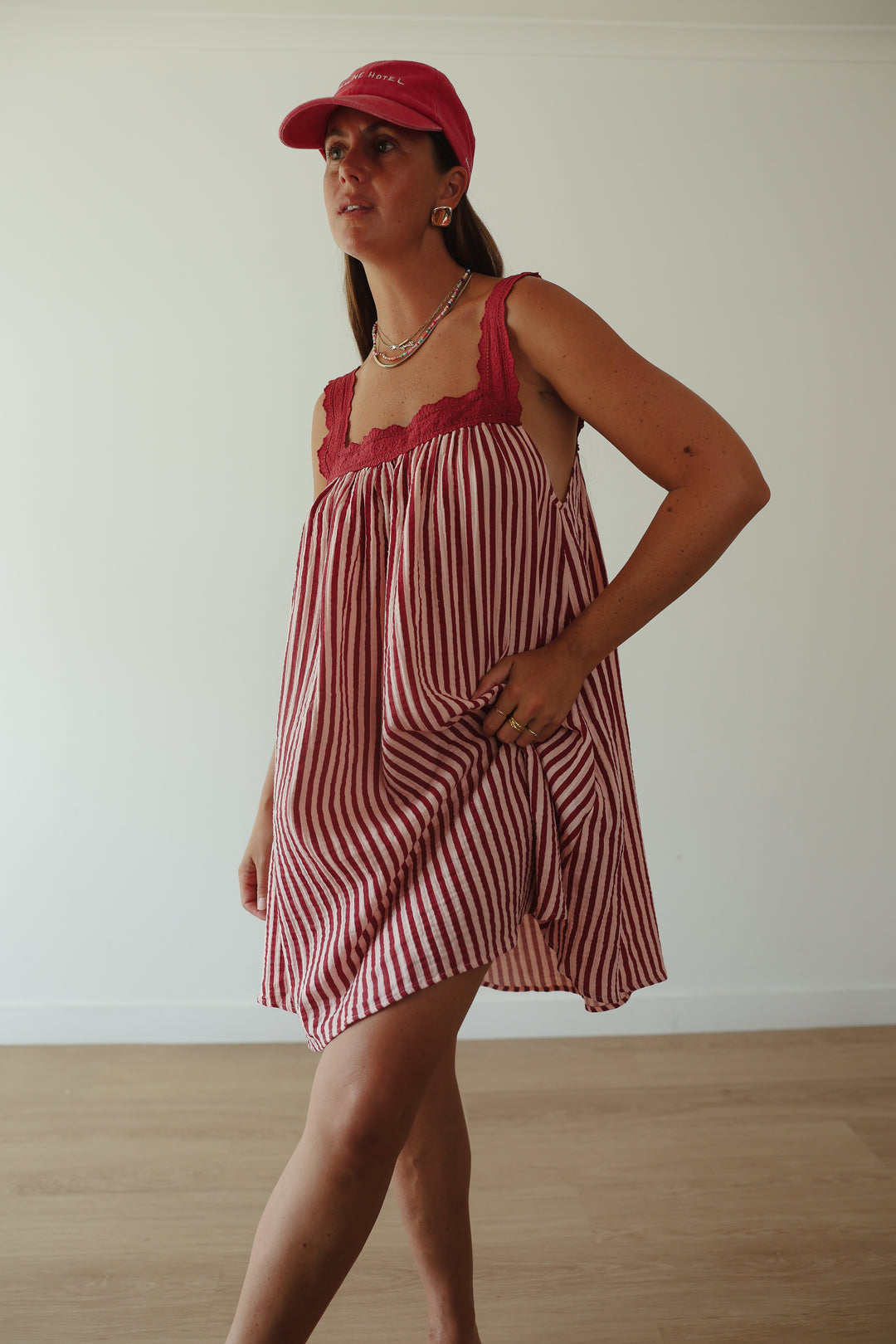 Juno Slip Mini Dress - Wine & Pink Stripe