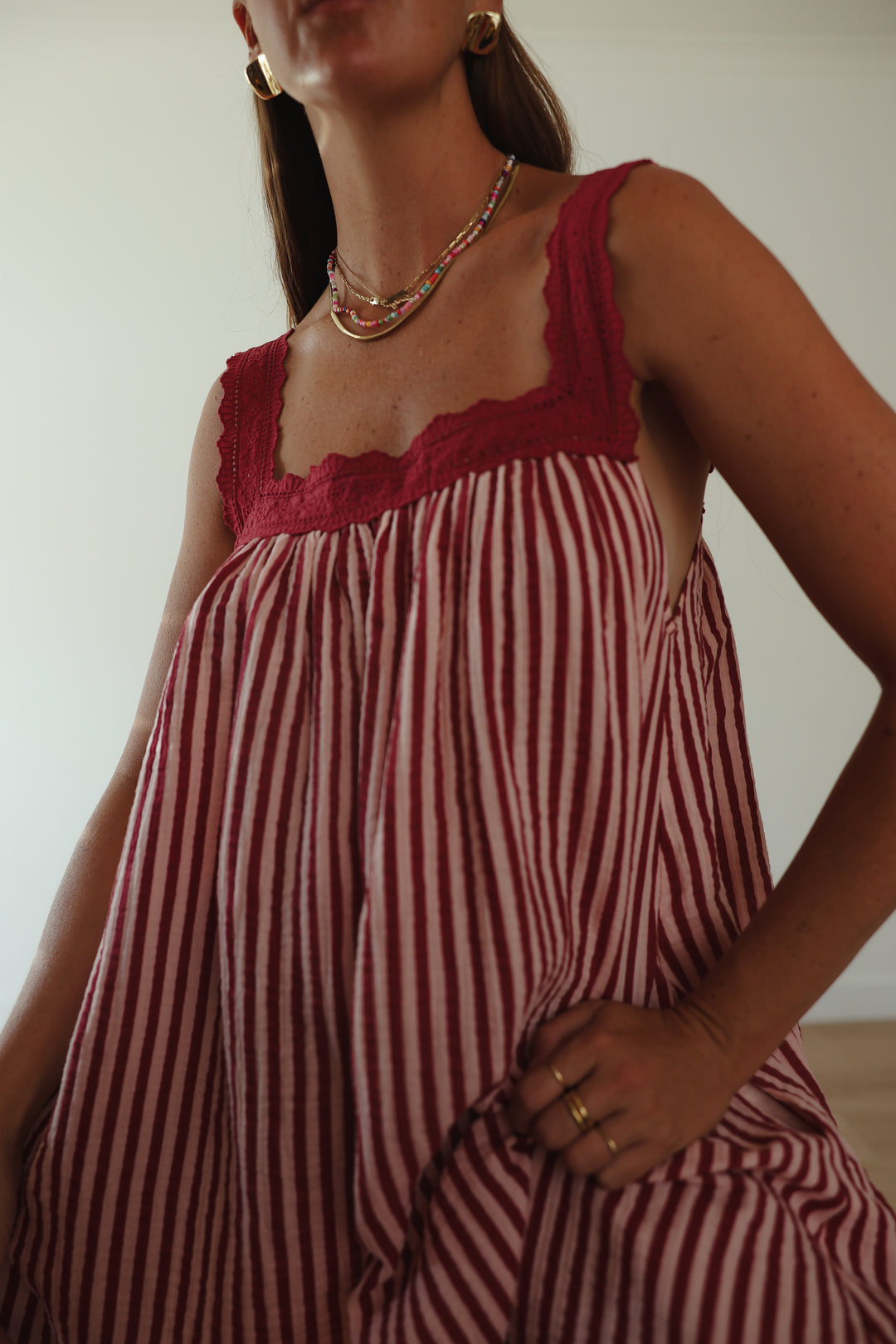 Juno Slip Mini Dress - Wine & Pink Stripe