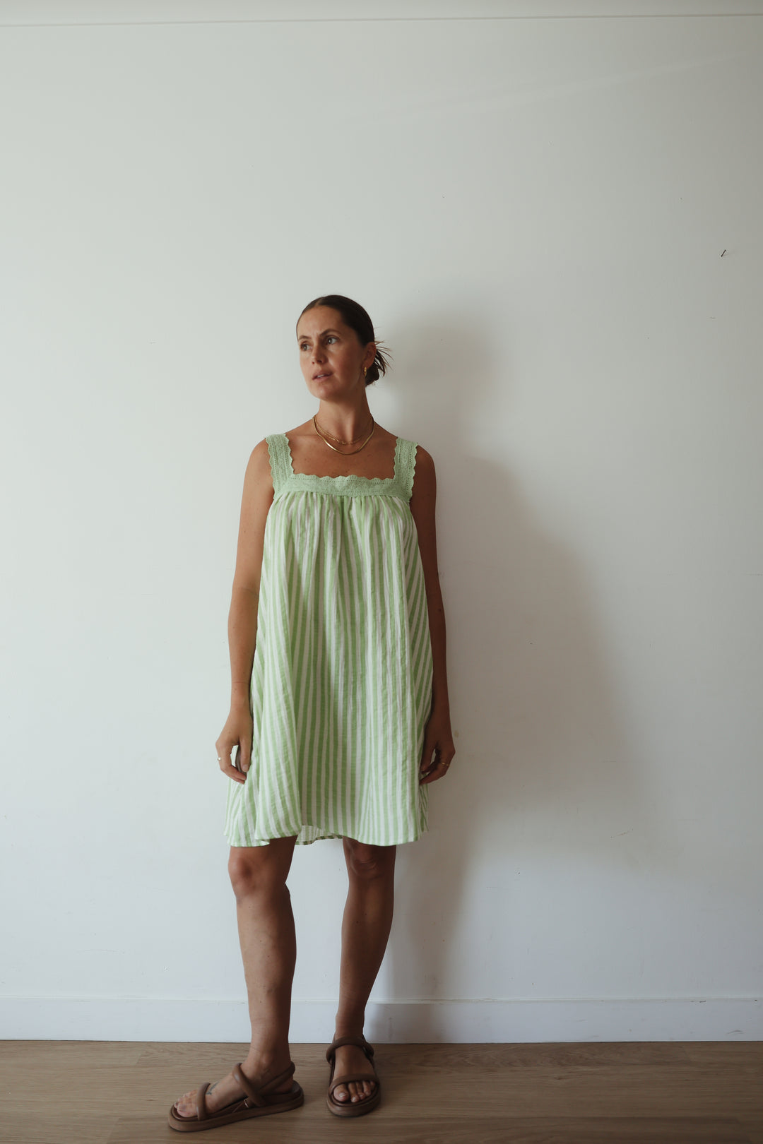 Juno Slip Mini Dress - Green Stripe PRE-SALE