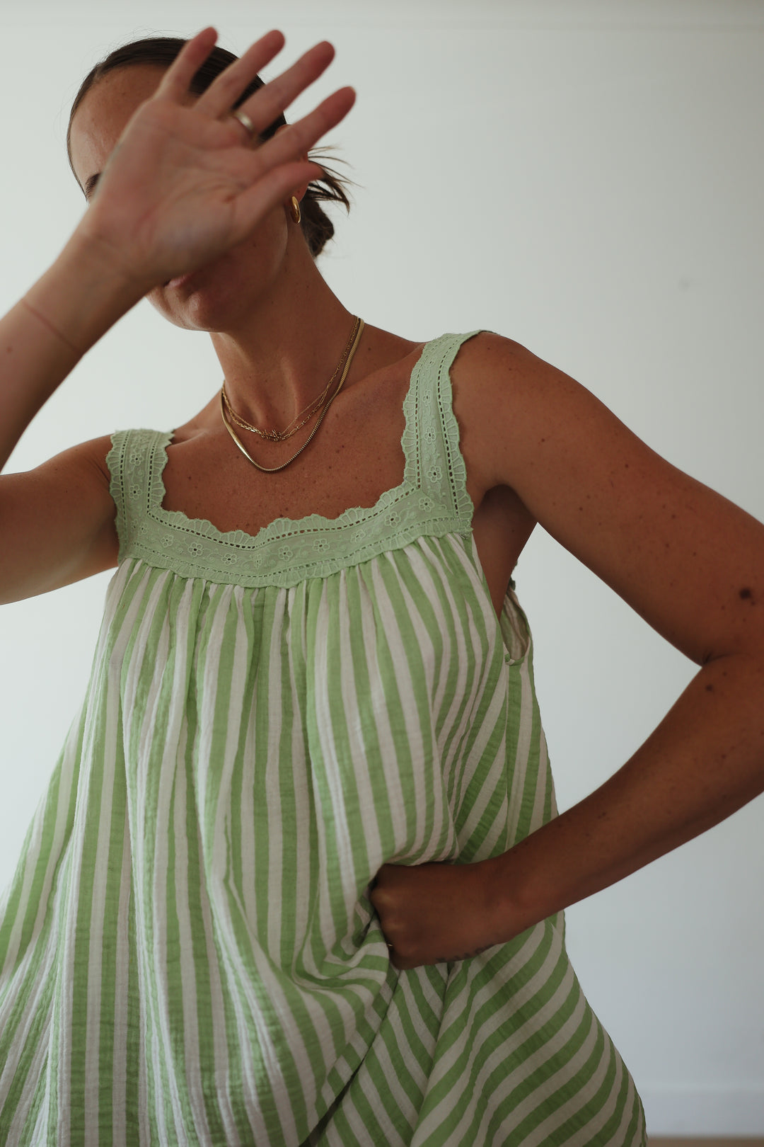 Juno Slip Mini Dress - Green Stripe PRE-SALE