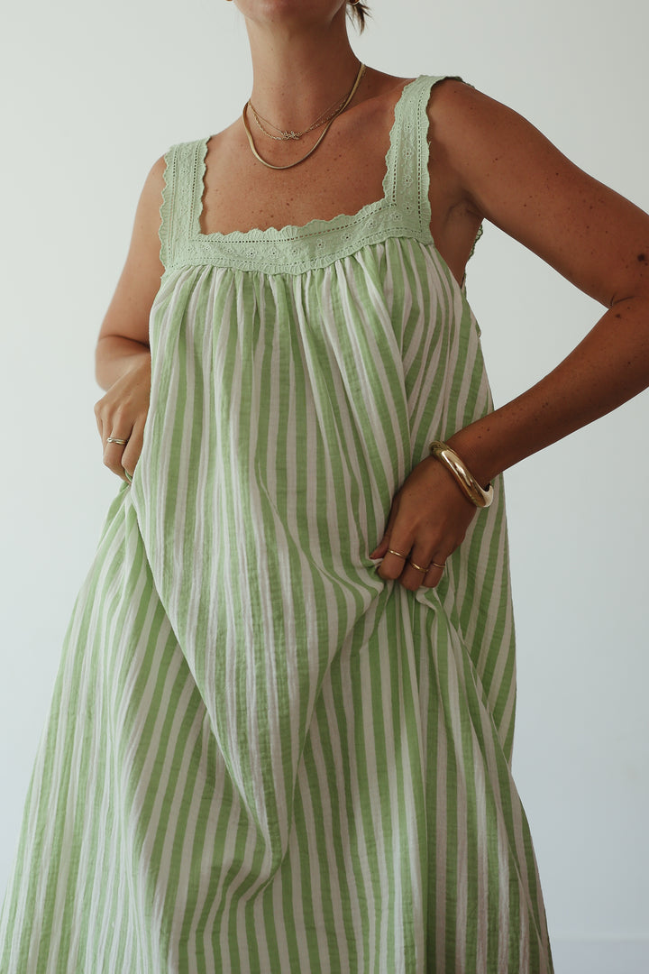 Juno Slip Dress - Green Stripe PRE-SALE