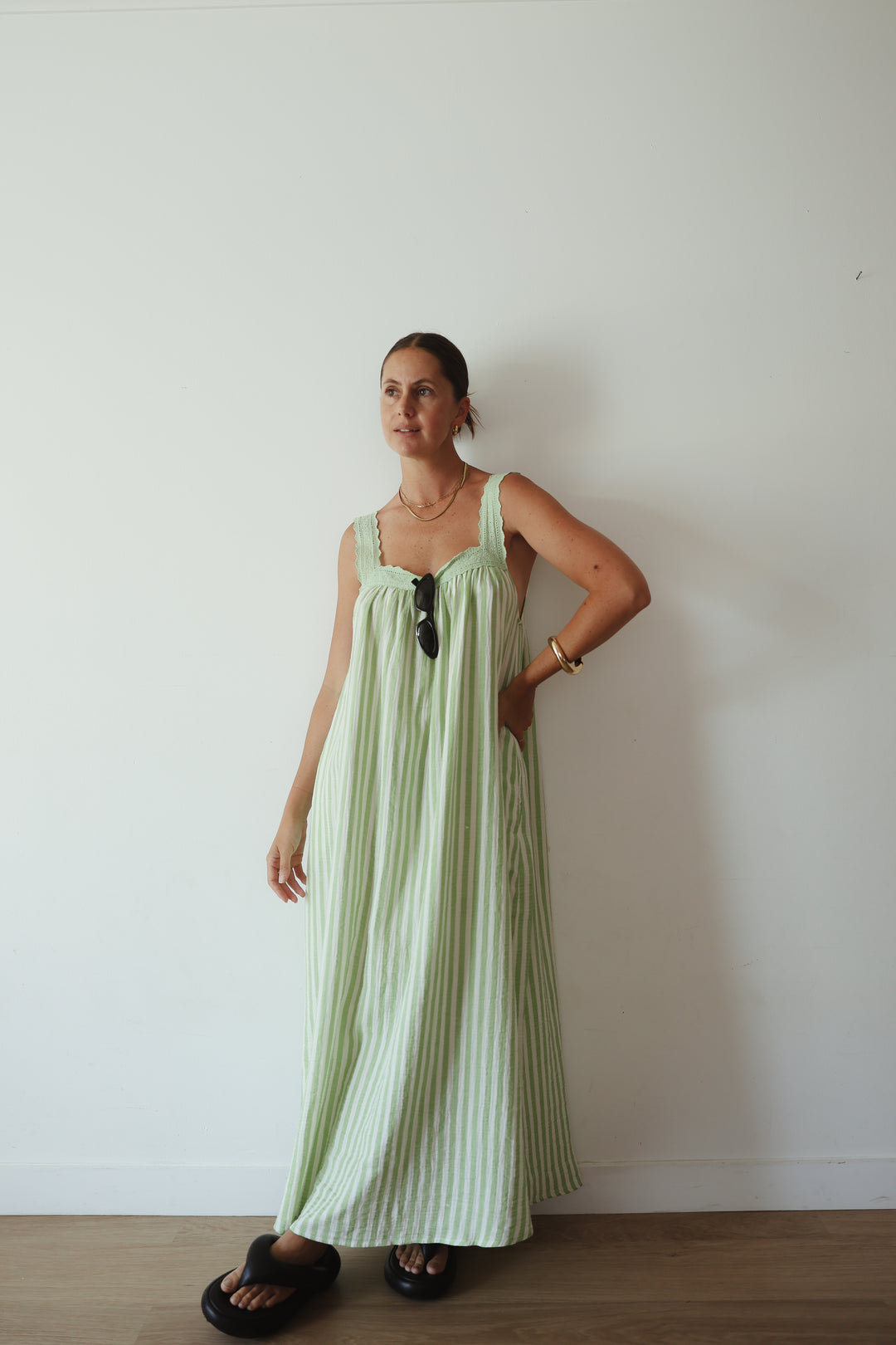 Juno Slip Dress - Green Stripe PRE-SALE