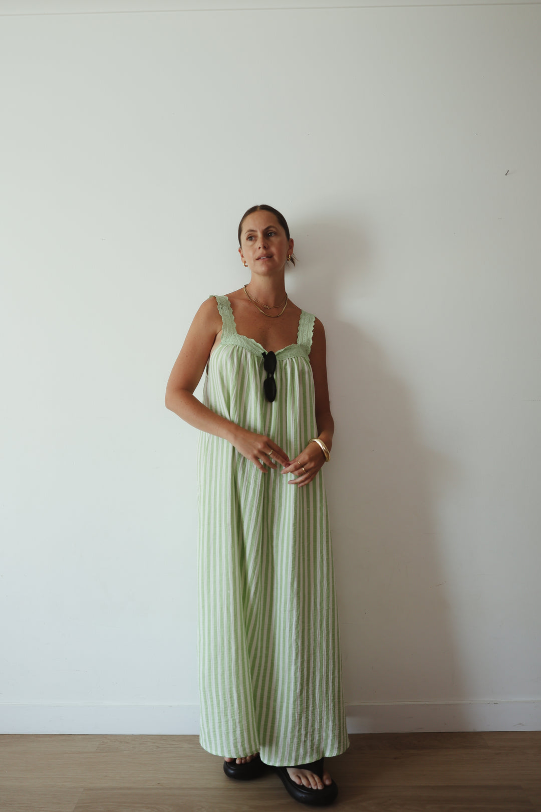 Juno Slip Dress - Green Stripe PRE-SALE