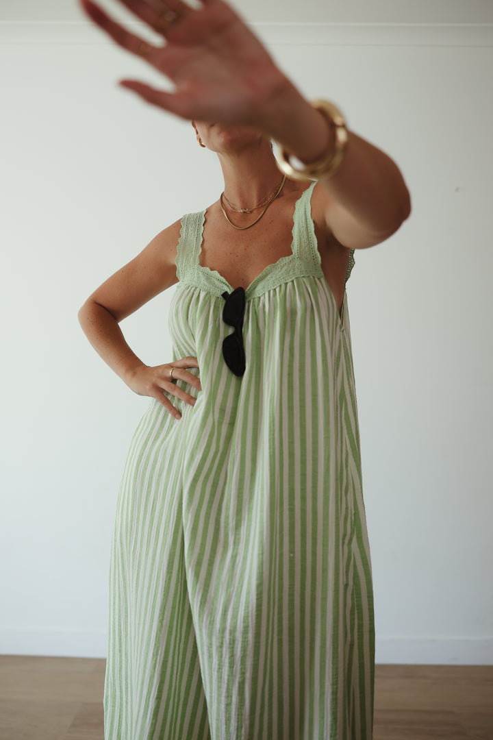 Juno Slip Dress - Green Stripe PRE-SALE