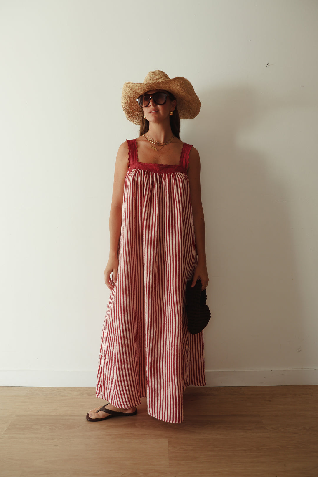 Juno Slip Dress - Wine & Pink Stripe