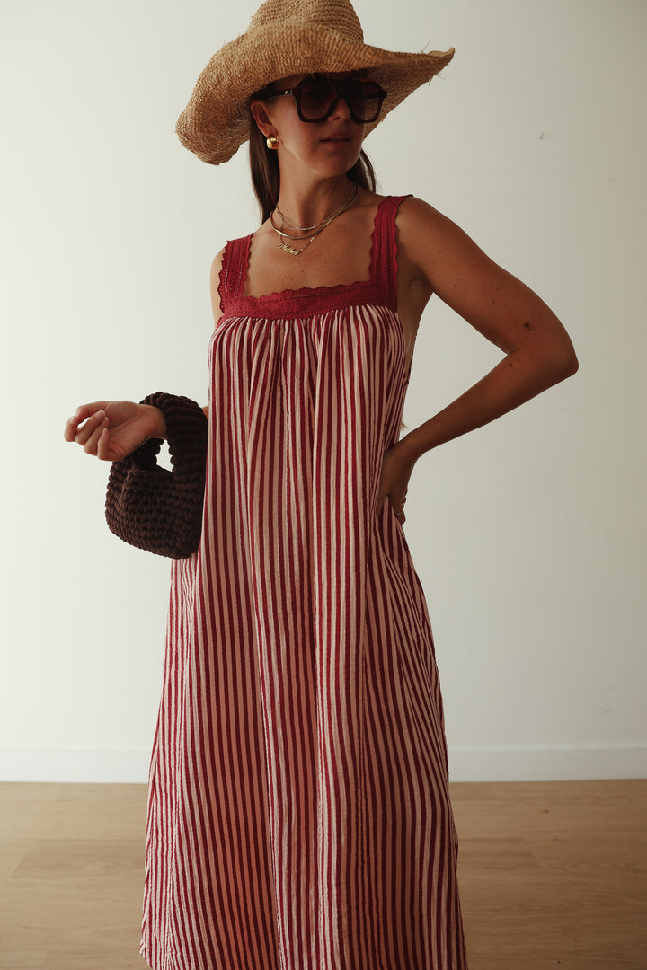 Juno Slip Dress - Wine & Pink Stripe