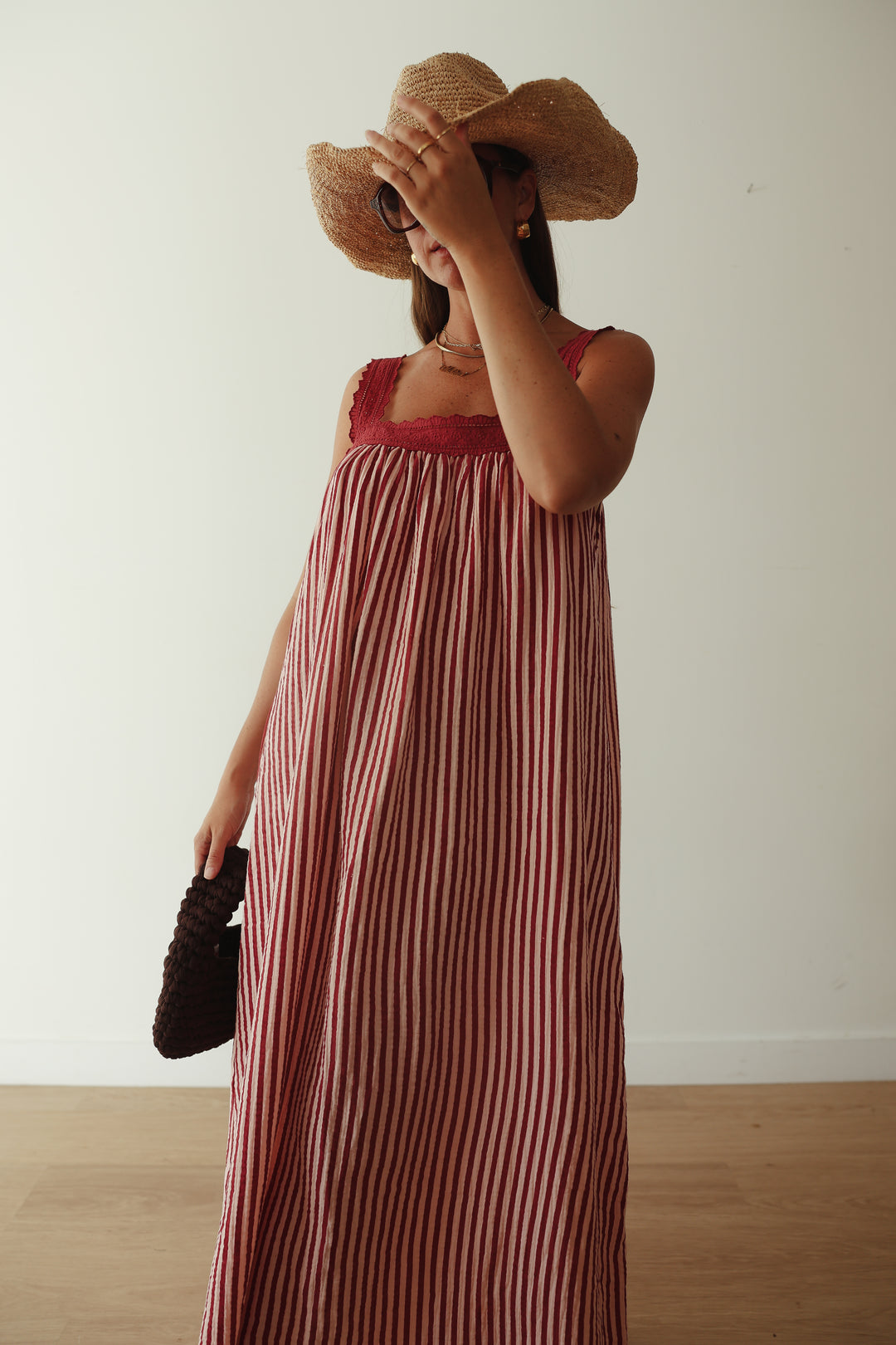 Juno Slip Dress - Wine & Pink Stripe