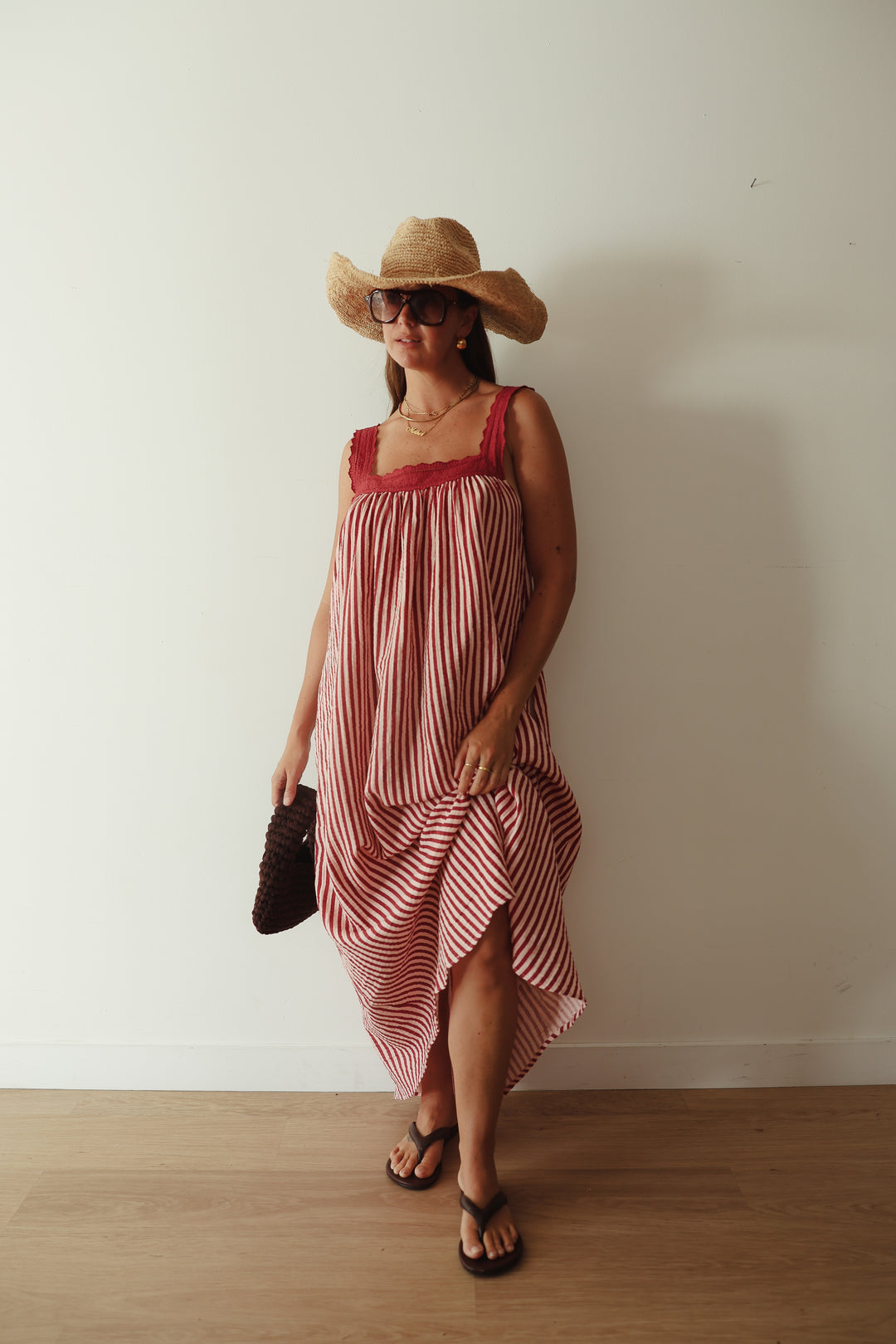 Juno Slip Dress - Wine & Pink Stripe
