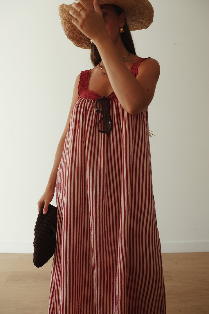 Juno Slip Dress - Wine & Pink Stripe