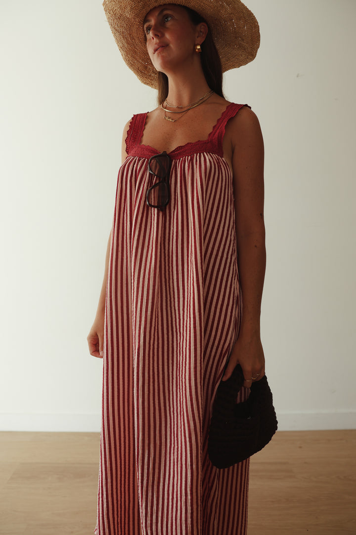 Juno Slip Dress - Wine & Pink Stripe
