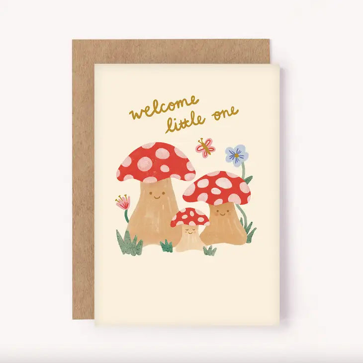 "Welcome Little One" Mushrooms - New Baby Greeting Card