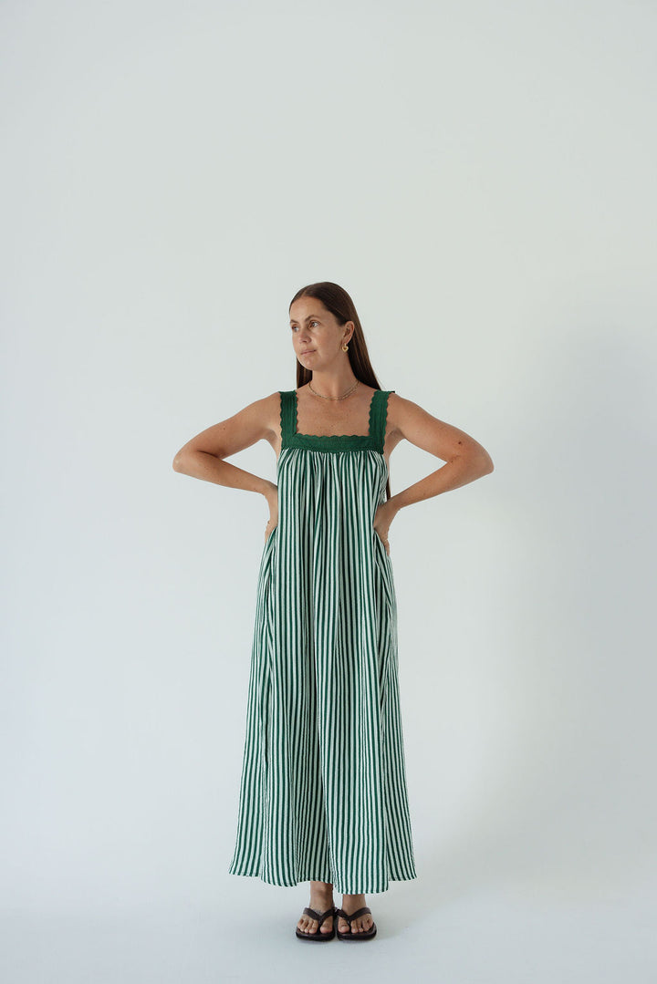 Juno Slip Dress - Emerald Stripe