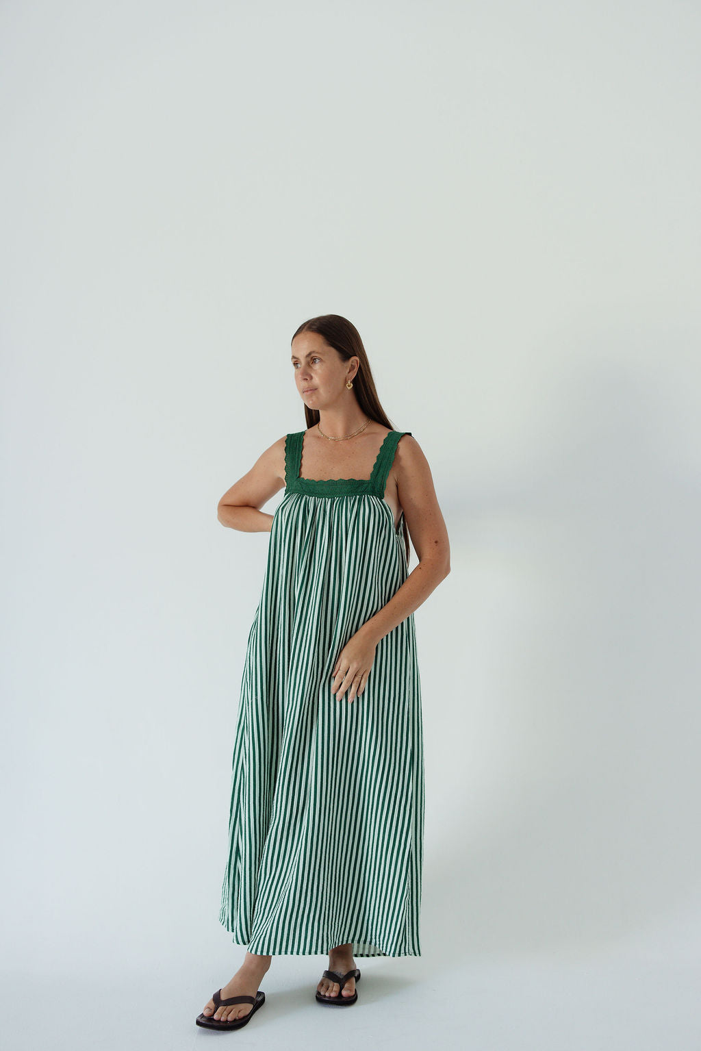 Juno Slip Dress - Emerald Stripe