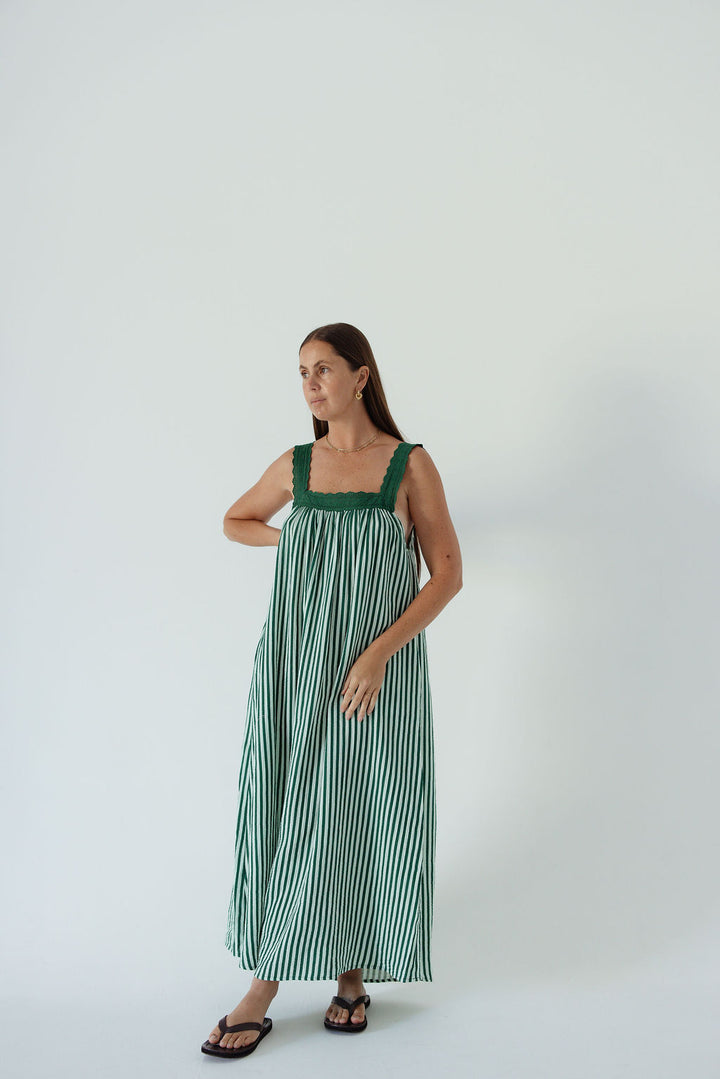 Juno Slip Dress - Emerald Stripe