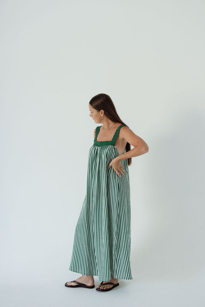 Juno Slip Dress - Emerald Stripe