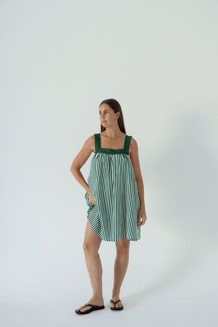 Juno Mini Dress - Emerald Stripe