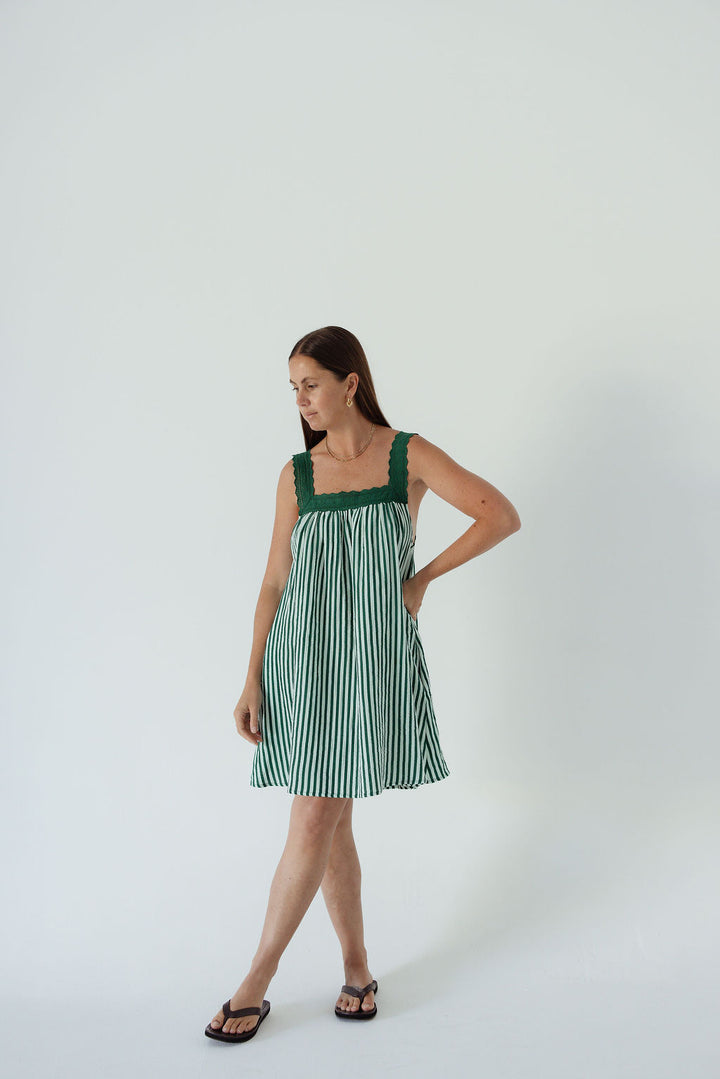 Juno Mini Dress - Emerald Stripe