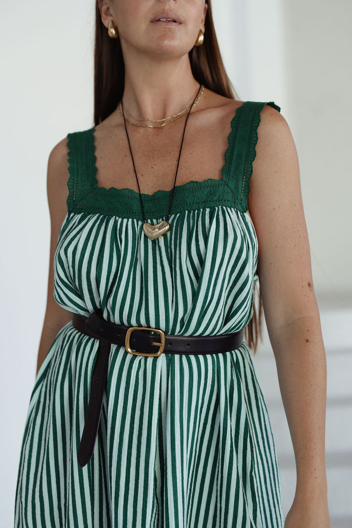 Juno Slip Dress - Emerald Stripe