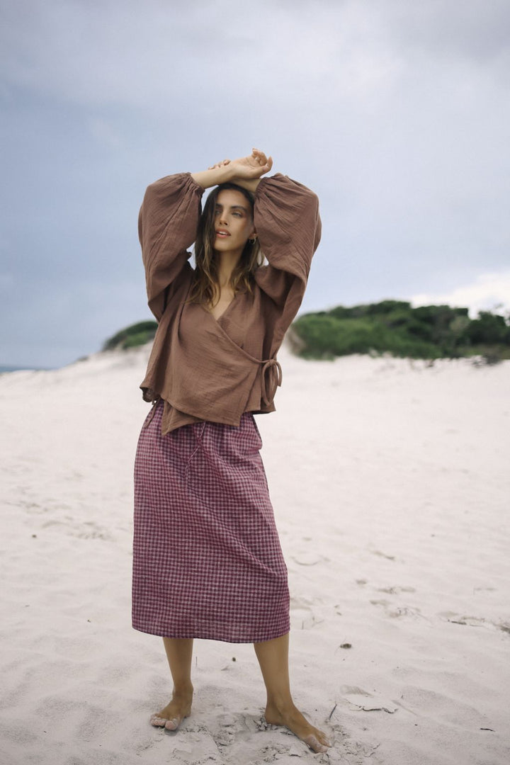 Remi Midi Skirt - Fig Hemp Check