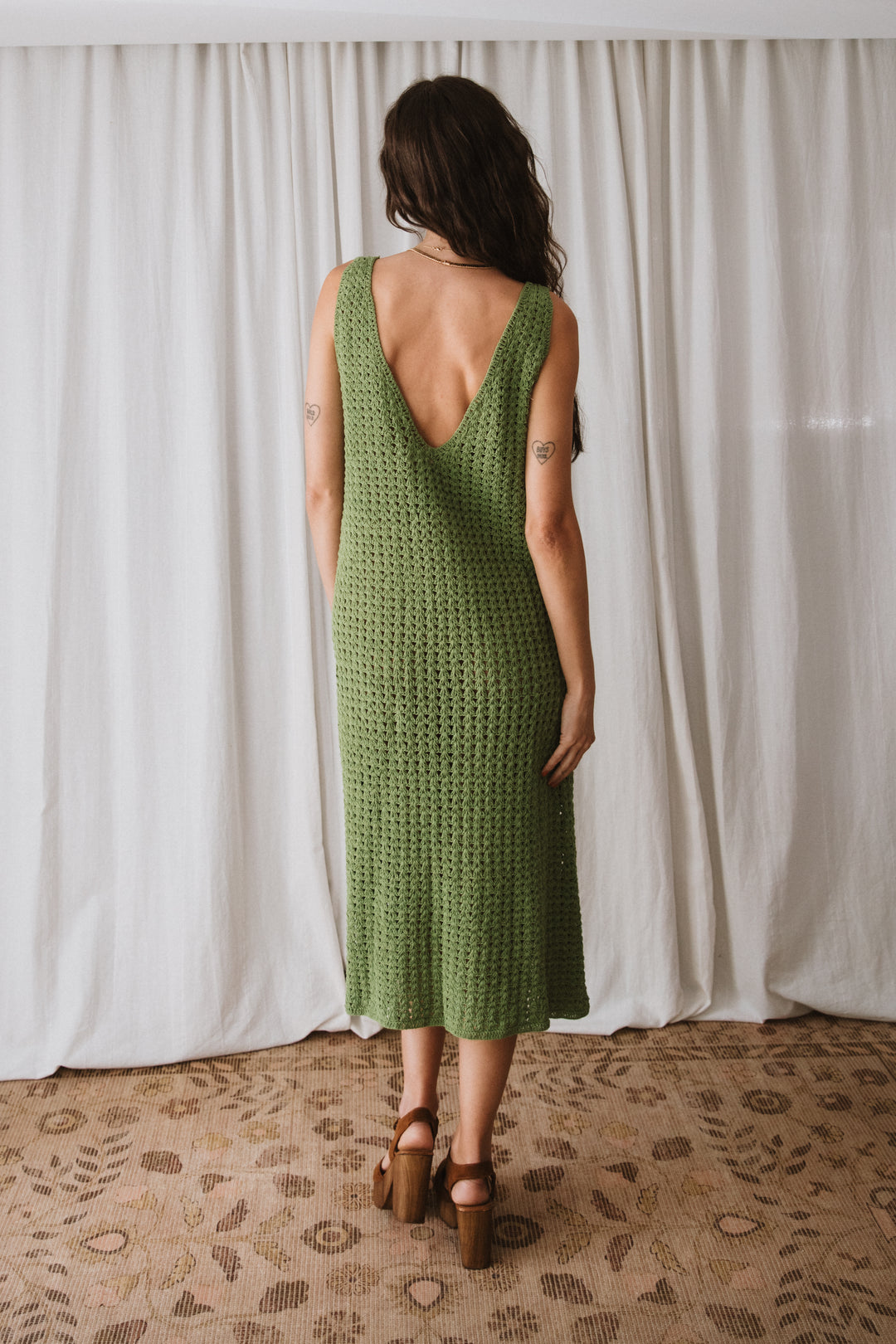 Maggie Crochet Midi Dress - Olive