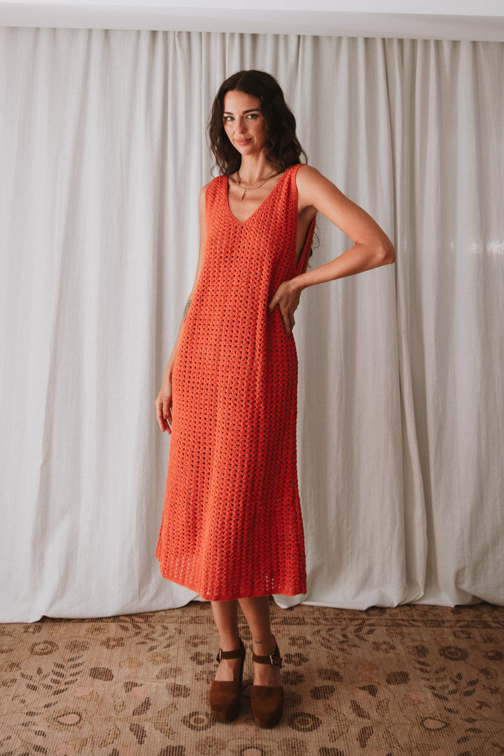 Maggie Crochet Midi Dress - Sunkissed