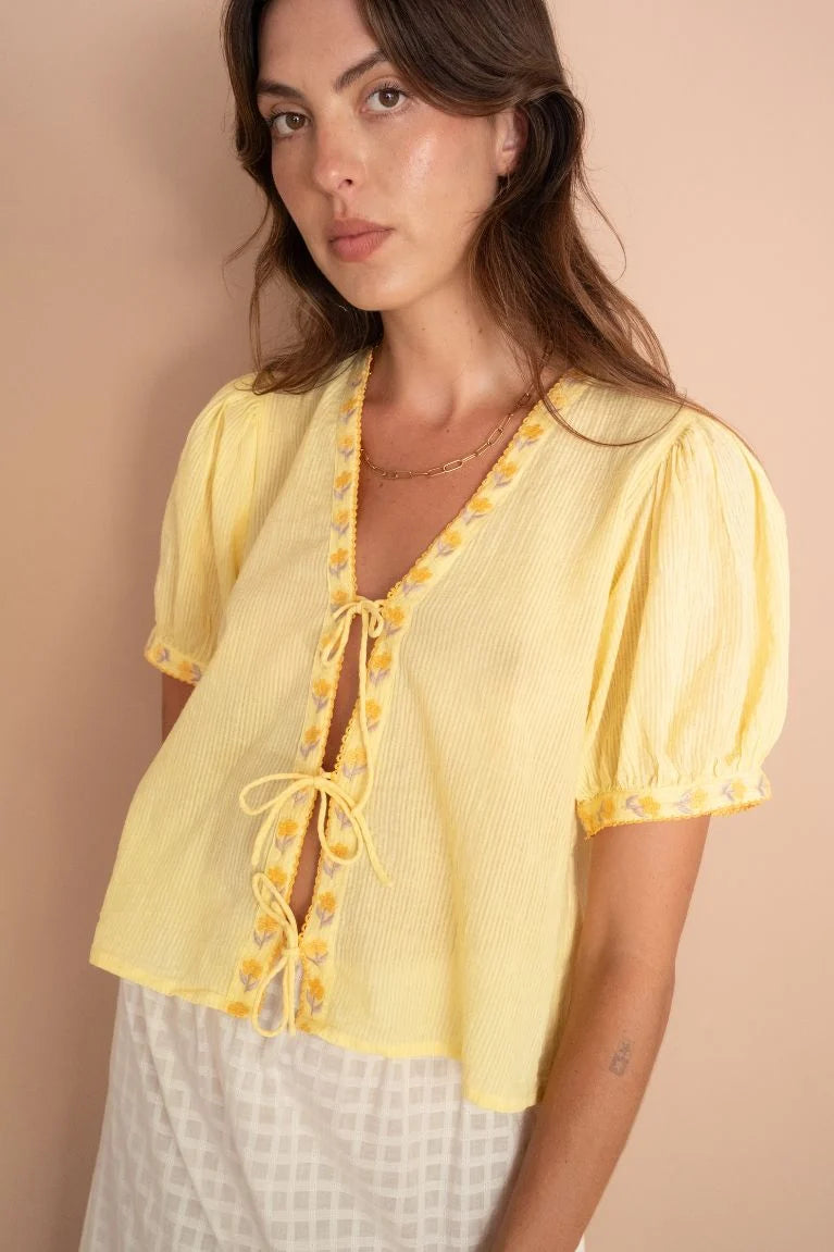 Gabby Tie Blouse - Lemon