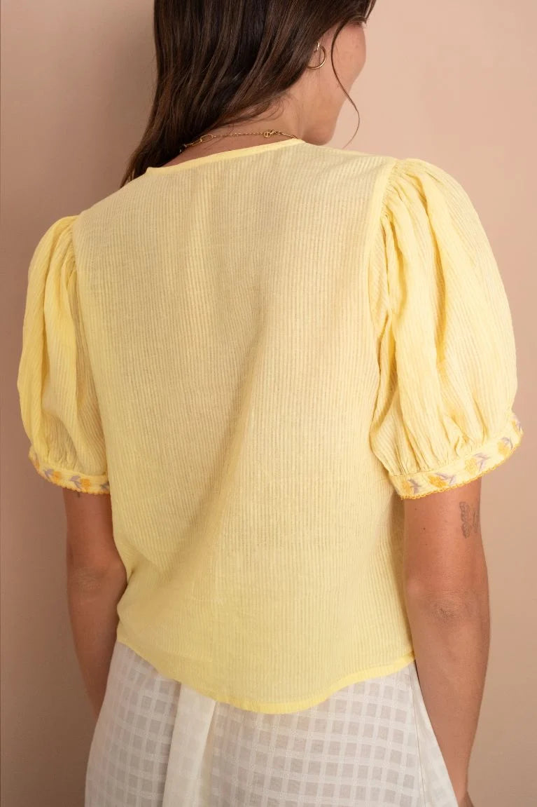Gabby Tie Blouse - Lemon