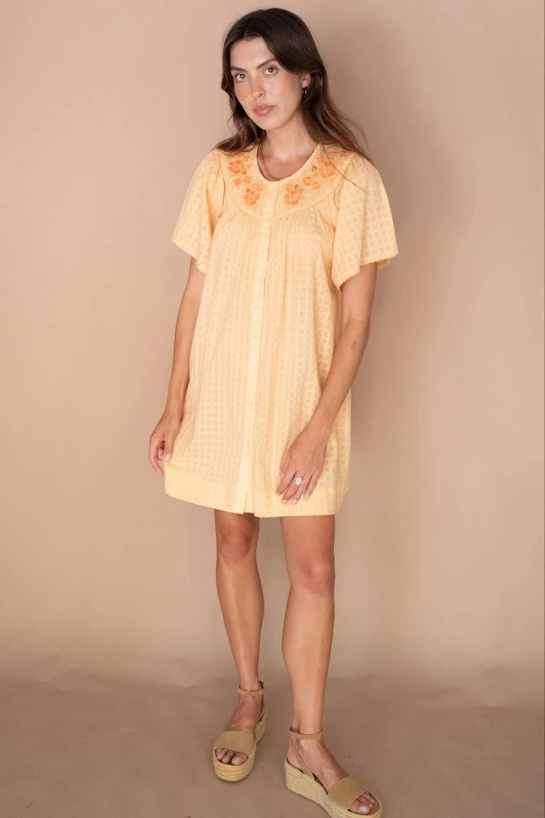 Betty Embroidered Smock Dress - Apricot