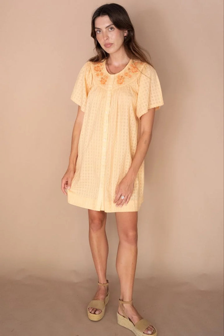 Betty Embroidered Smock Dress - Apricot