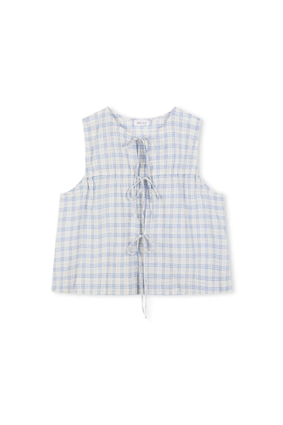 Camille Tie Top - Powder Blue Check