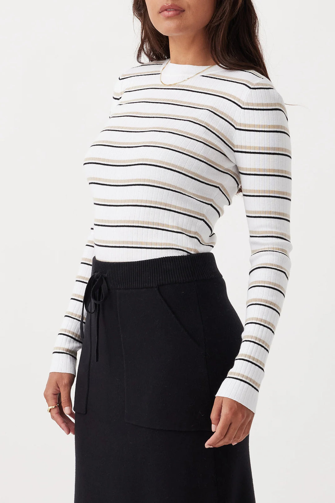 Romi Stripe Long Sleeve Top - Cream & Taupe