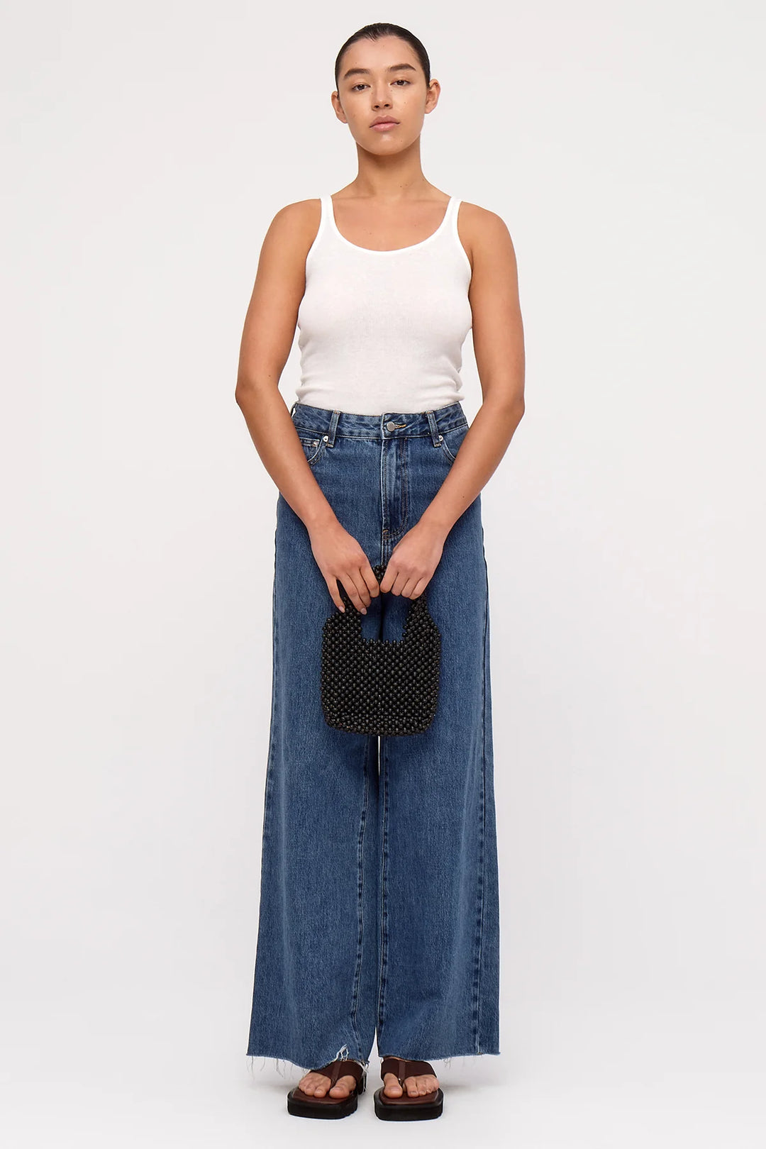 Small Beaded Bucket Bag - Black