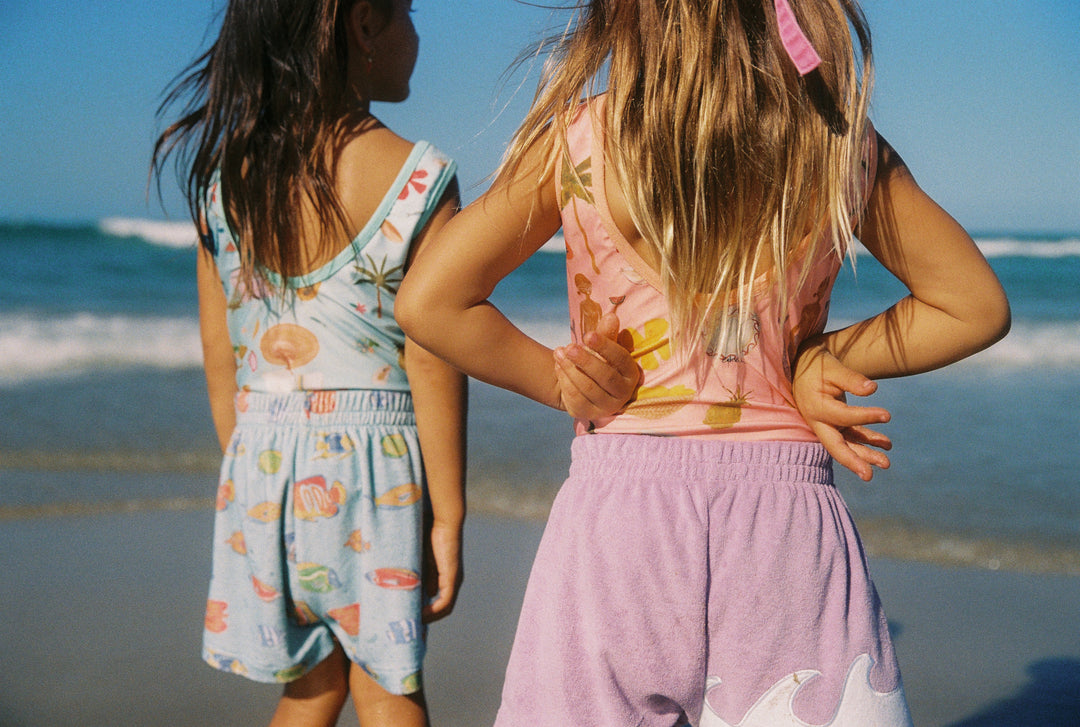 Kids Terry Wave Shorts - Purple