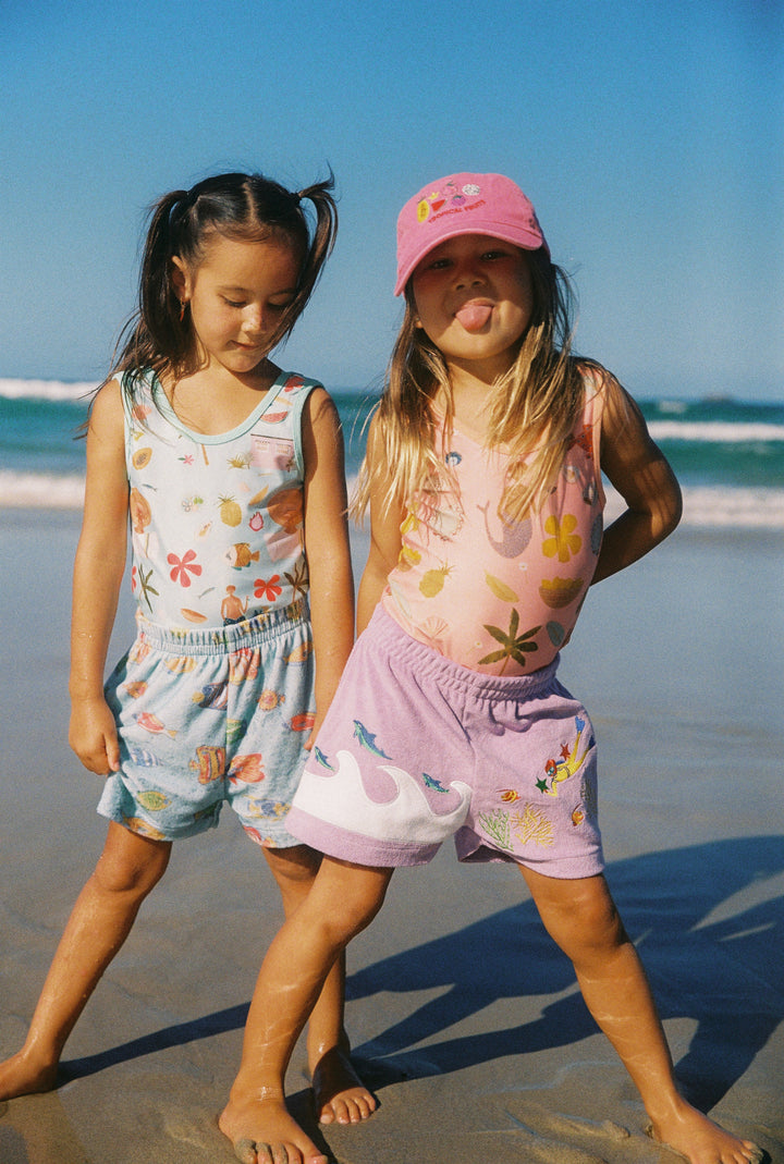 Kids Terry Wave Shorts - Purple