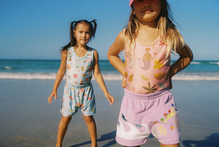 Kids Terry Wave Shorts - Purple