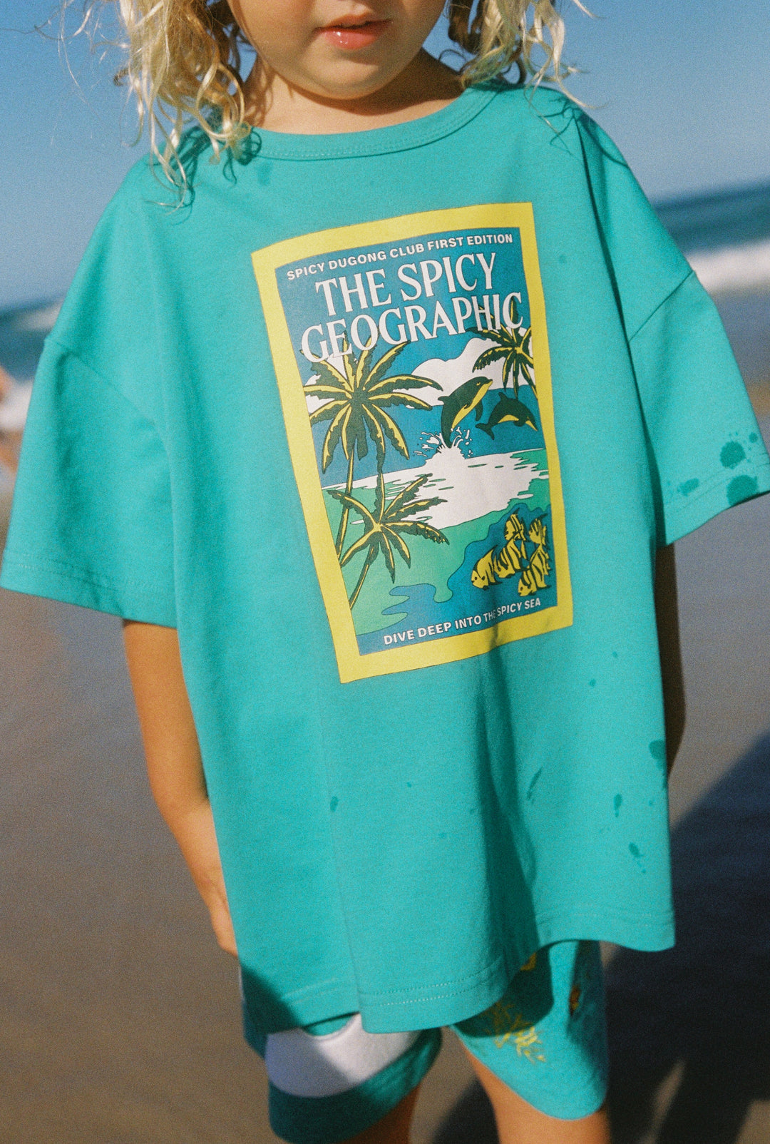 Kids Spicy Geo Tee - Aqua