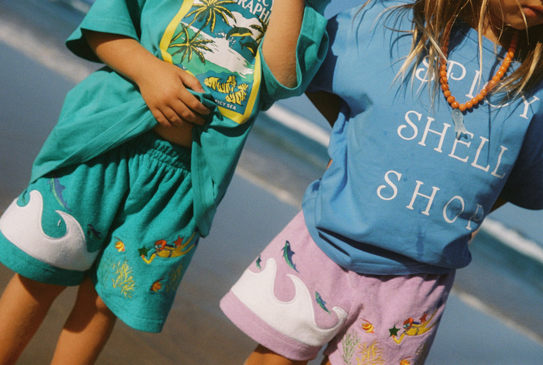 Kids Terry Wave Shorts - Purple