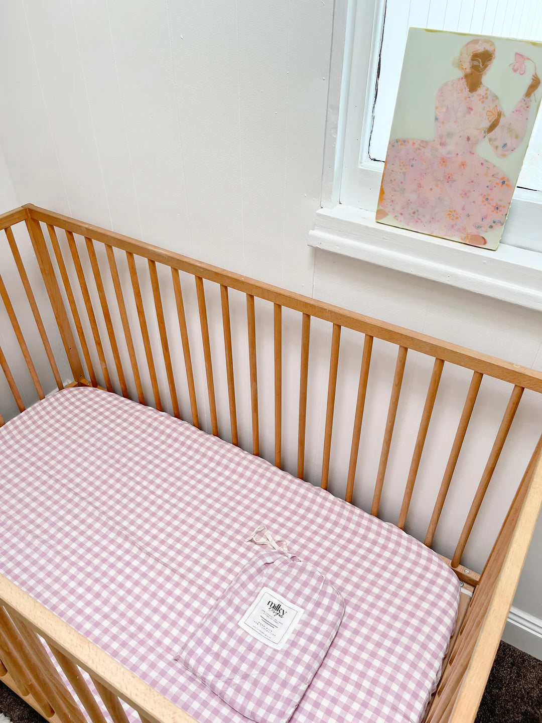 Lilac Gingham Linen Cot Sheet