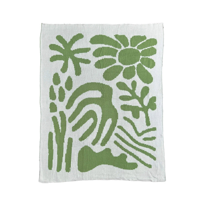 Reversible Knitted Baby Blanket - Lime & Cream