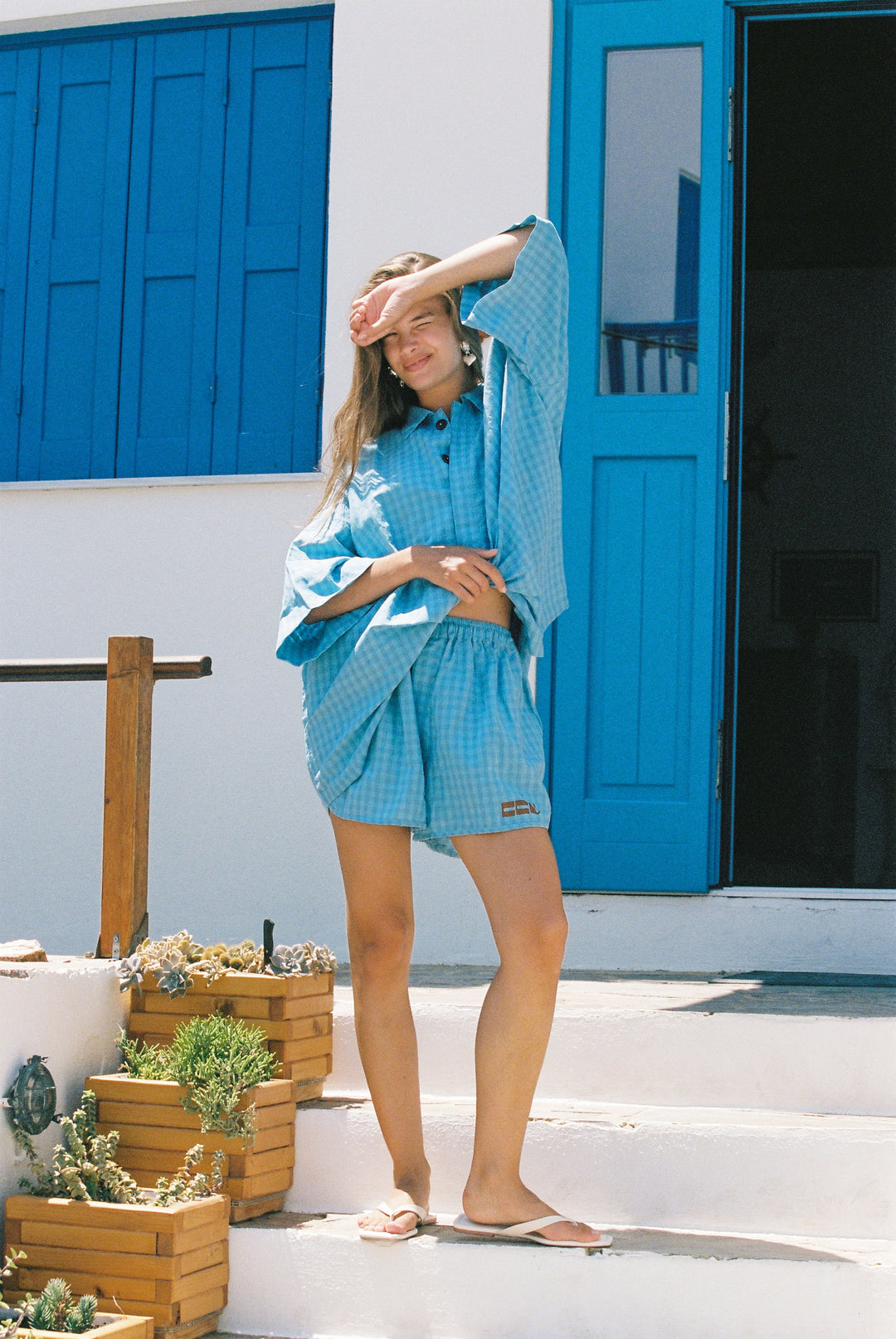 Vacanza Blue Gingham Bungalow Shirt